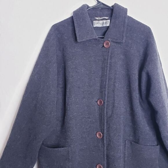 Sandro Vintage Dark Gray Wool Button Front Pea Coat Women's Size 14 Charcoal - Picture 2 of 9